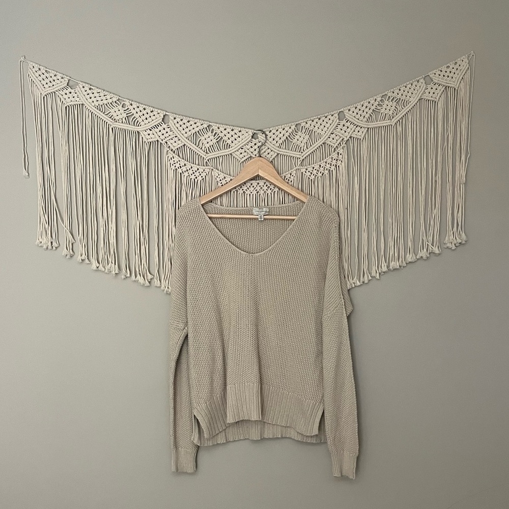 Lucky Brand V-Neck Pullover Sweater - Beige & Small